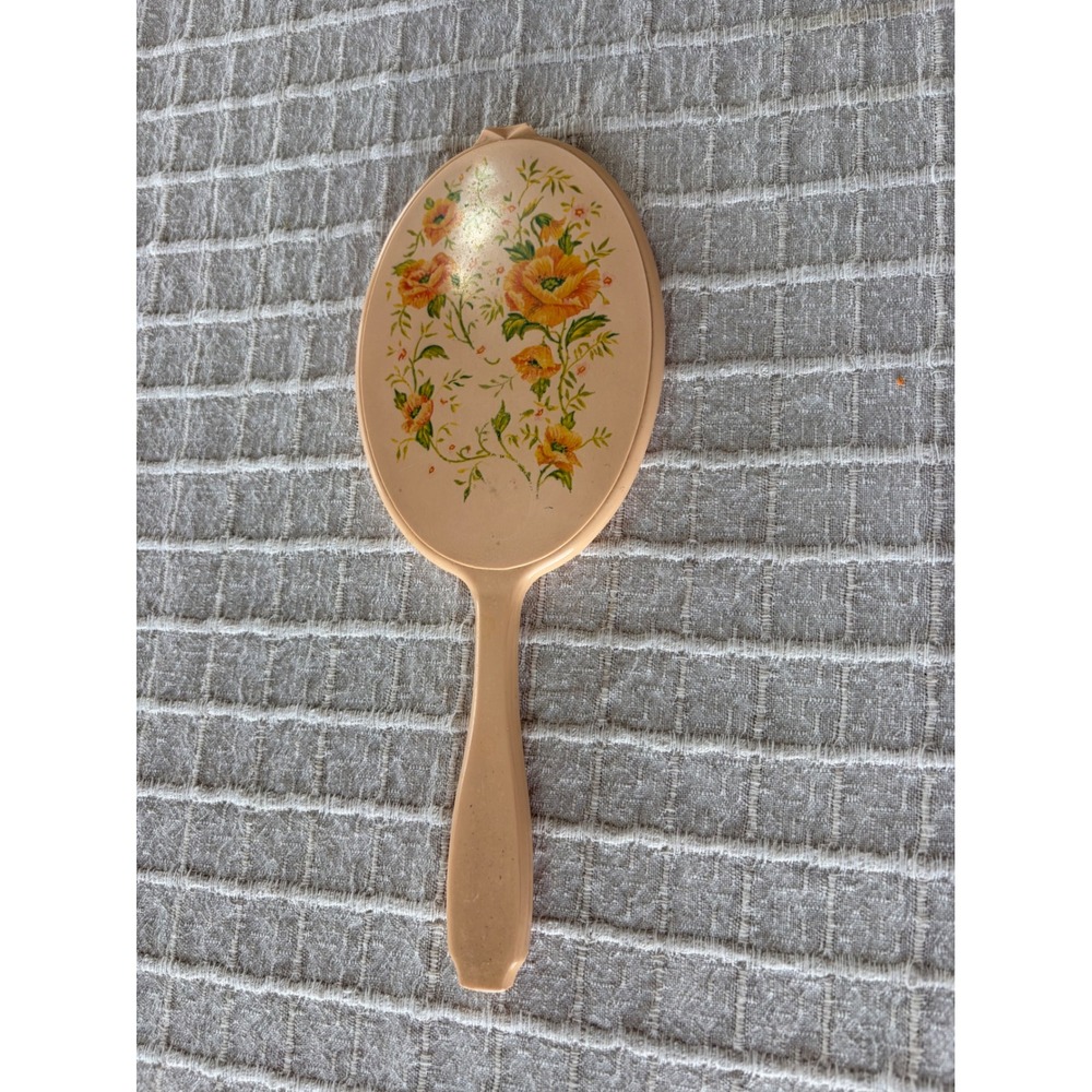 VTG 1960s Retro Groovy Plastic Flower Orange Vanity Hand Handle Mirror Bakelite